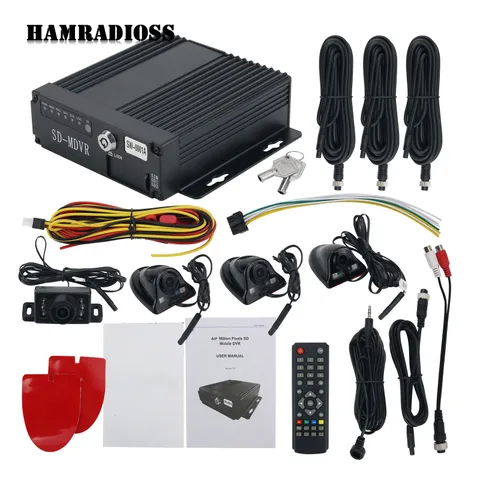 4CH Vehicle Car Mobile DVR Security Video Recorder SD 4 CCD Camera Cable Remote