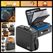 Fireproof Document Box with Lock & Strap, Hard-Shell File Organizer, Portable St