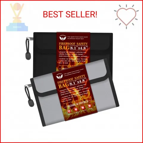Small Money Bag (8.1“ × 4.8”)，Zippered Fireproof Waterproof Document Bag， Safe F