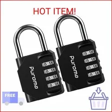 Puroma 2 Pack Combination Lock 4 Digit Padlock for School Gym Locker, Sports Loc