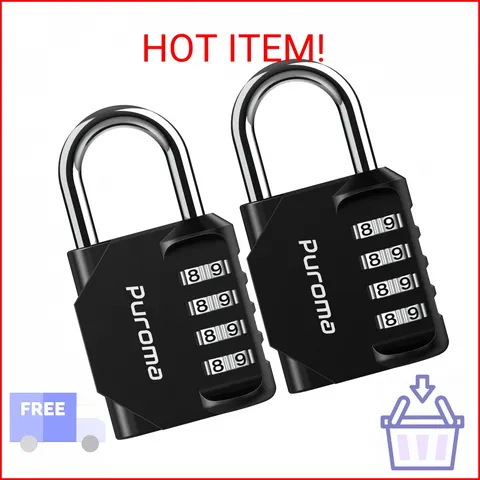 Puroma 2 Pack Combination Lock 4 Digit Padlock for School Gym Locker, Sports Loc