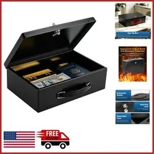 Durable Fireproof Document Safe Box with Key Lock, Scratch Resistant, Black