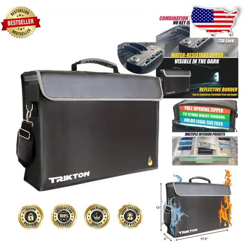 XXL Fireproof Waterproof Document Bag TSA Lock, 17.5" Flexi Safe Box