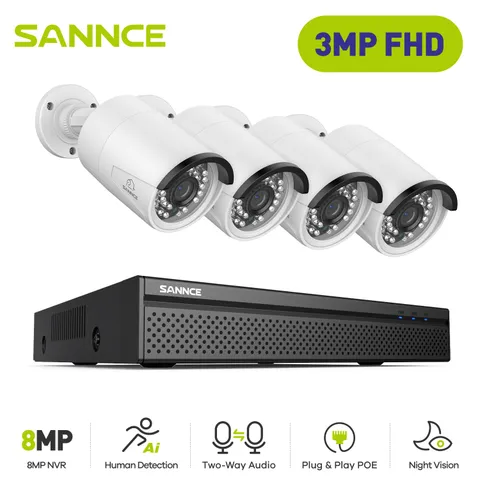 SANNCE 4K 8CH NVR 3MP Two Way Audio POE Security Camera System Human Detection