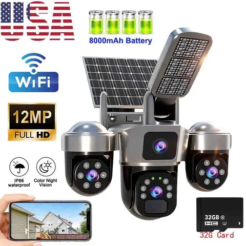 Solar Battery Powered Wireless WiFi Home Security Camera System Outdoor Pan/Tilt