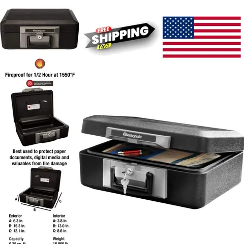 Fireproof Key Lock Safe Box 0.25 Cubic Feet Steel Construction for Protection