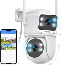 OOSSXX 4MP Dual Lens WiFi Security Camera PTZ Auto Tracking Outdoor