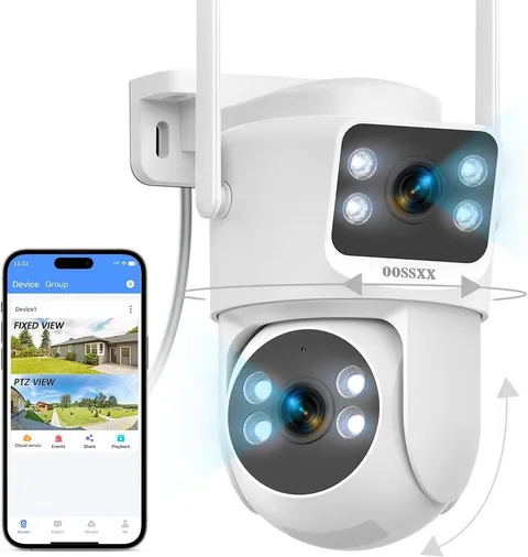 OOSSXX 4MP Dual Lens WiFi Security Camera PTZ Auto Tracking Outdoor
