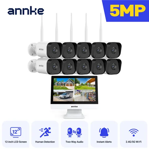 ANNKE Wireless 12” Monitor 5MP Security Camera System Two Way Audio AI Detection