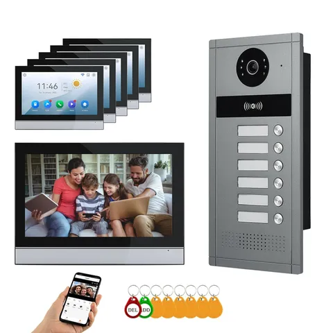 7-Inch Wired Video Intercom System for Apartments – 6 Units, 1080P Touchscreen