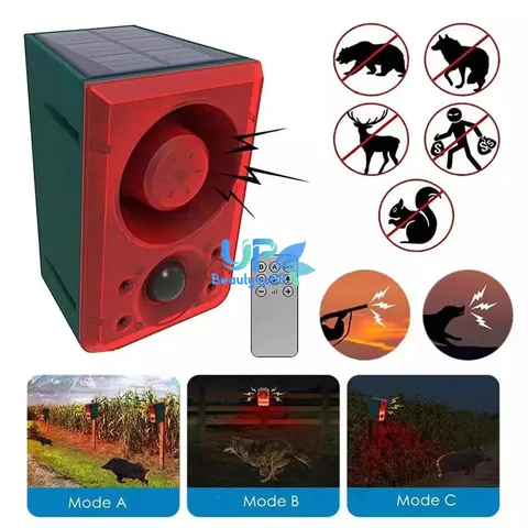 Solar Outdoor Motion Sensor Alarm - Dog Barking & Gunshot Sound 130db 3 Modes