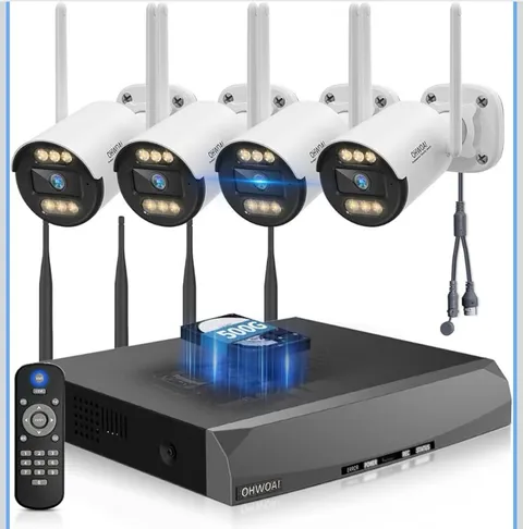 (130° View) 2 4K Cameras 500GB NVR WiFi Video Security System Color Night Vision