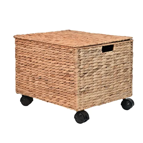 BSK2005A Ashton 18.11" Classic Farmhouse Handwoven Hyacinth Rolling Filing Ba...