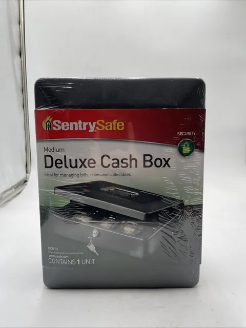 SentrySafe Deluxe Medium Cash Box DCB-12 New Lockable Steel Safe Money Tray