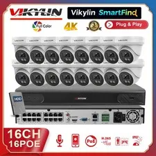 Vikylin SmartFind 4K 16ch 16 POE NVR CCTV System 8MP Camera Full Color Audio Lot