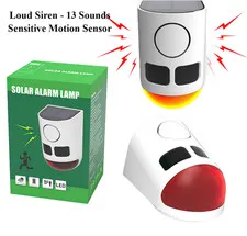 Solar Alarm Motion Sensor Strobe Light Dog barking &gunshots 13 Sounds Repeller