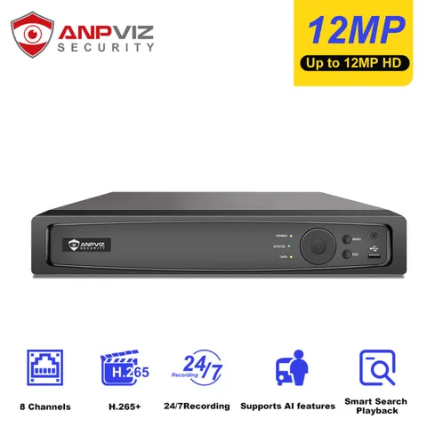 Anpviz 12MP 8-Channel NVR POE Security IP Network Video Recorder AI Smart H.265+