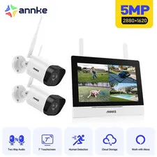 5MP Wireless Security Camera System, 7" Touchscreen, 4CH NVR, 2 Outdoor Wifi Cam