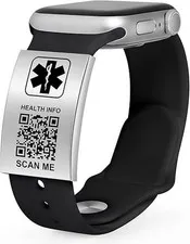 Medical Alert ID Tag for Watch Band Engraved QR Code Watch Safety Plate, Fitness