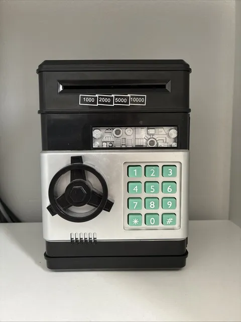 SciencePurchase Cash Vault For Kids Black And Silver….. TEAL Buttons….. READ