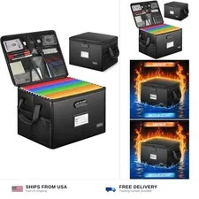 DEEGO Fireproof Document Box, Water-Resistant File Organizer Box with Lock fo...