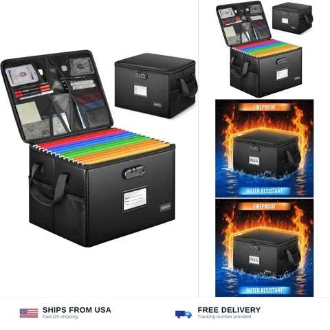 DEEGO Fireproof Document Box, Water-Resistant File Organizer Box with Lock fo...