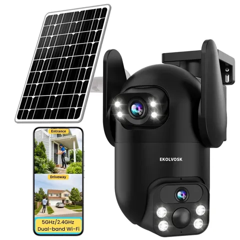 Solar Security Cameras Wireless Outdoor, Dual Lens 2K 360° View Cameras for H...