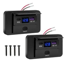 Linkstyle Car Charger Panel, Automatic Power Adjustment 65W 2*65W PD + 18W QC