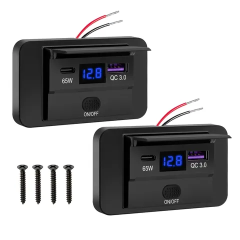 Linkstyle Car Charger Panel, Automatic Power Adjustment 65W 2*65W PD + 18W QC