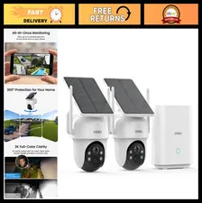 Wireless Solar Security Cameras 2-Cam Kit, 360° Auto Tracking, Night Vision, 32G