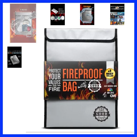 Fireproof Document Bag Legal Size: 15" x 11" [2000°F Rated] Protect Birth Cer...