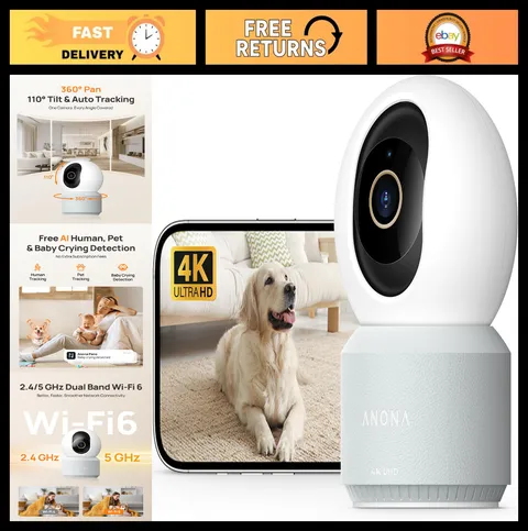 4K UHD Indoor Security Camera - 360° Pan-Tilt, Dual-Band Wi-Fi, Auto-Tracking, T
