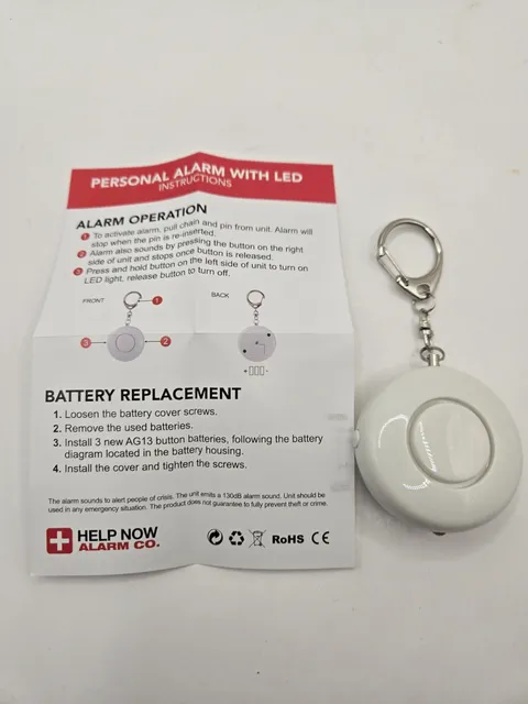 130 Db , Safety Alarm Keychain, White