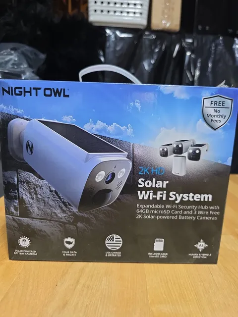 Night Owl 2K 64GB Hub Recorder Security System w/ 3 Battery Solar Cameras