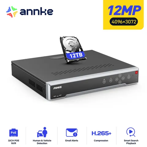 ANNKE 12MP 32CH NVR POE AI CCTV Security Video Recorder 4 SATA H.265+ IP Network