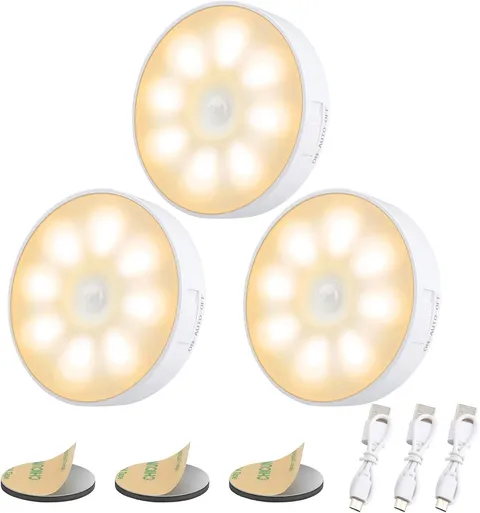 Warm White Rechargeable Night Lights 3 Pack with Auto Motion Sensing
