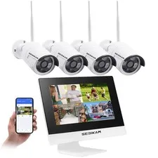 2K Wireless Security Camera System Outdoor with 10.1" Monitor, 4pcs 3MP Wired...