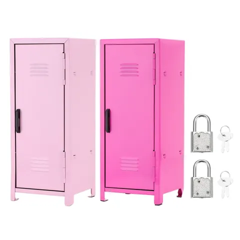 Mini Locker 4.3 x 10.8 Inch 2 Pcs Small Locker with Lock Key Light Pink/Rose Red