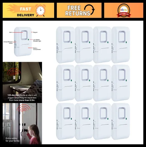 12 Pack Wireless Window & Door Alarm System - Personal Security Chime Alerts