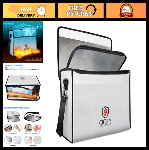 Large Fireproof Document Bag - Thermal Insulated, Waterproof, Lockable Zipper Sa