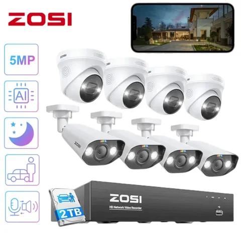 ZOSI 8CH 8MP NVR Network 5MP PoE Security IP Camera System Color Night Spotlight
