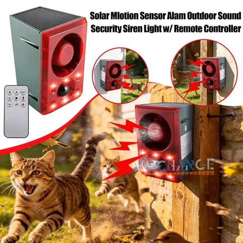 129dB Solar Sound & Light Alarm Motion Sensor Outdoor Dog Barking Security