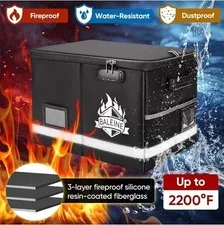 BALEINE Large Black Fireproof 2200°F Document Box Combo Lock, Water/Dustproof