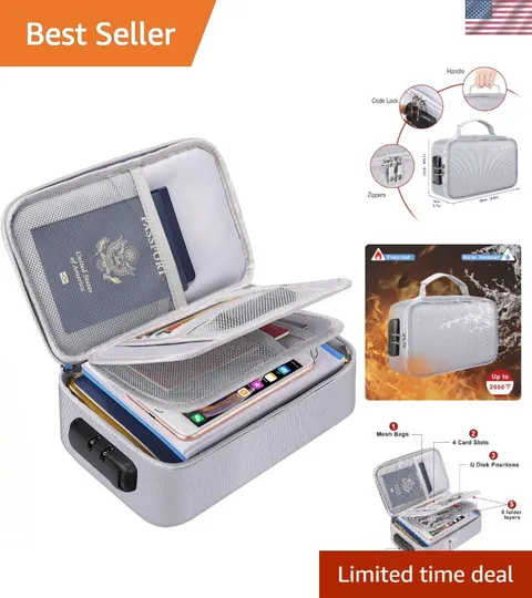 Small Fireproof Storage Organizer Case with Lock, 9”x 5.3”x 3.7” | Money Safe...