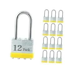  Locks Laminated Steel Keyed Padlocks,Keyed Alike Locks, 1-9/16 12 pack yellow