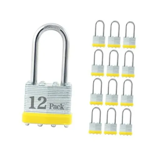  Locks Laminated Steel Keyed Padlocks,Keyed Alike Locks, 1-9/16 12 pack yellow