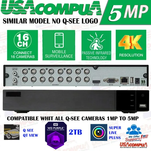 Q-SEE SIMILAR QTH163-2 or QTH916-2 16 Ch 1080p HD 2TB Hard Drive (NO Q-SEE LOGO)