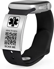 Medical Alert ID Tag for Watch Band Engraved QR Code Watch Safety Plate, Fitness