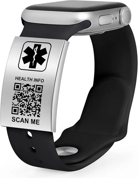 Medical Alert ID Tag for Watch Band Engraved QR Code Watch Safety Plate, Fitness