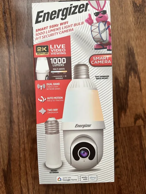 Energizer 1000 Lumens Light Bulb Camera, 2K Smart Security Camera